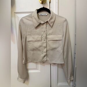 Zara Light Beige Collared Shirt Cropped
